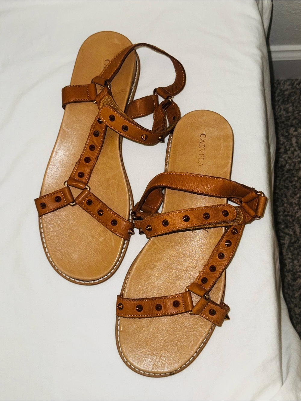 Carvela Tan Studded Leather Ankle-Strap Sandals